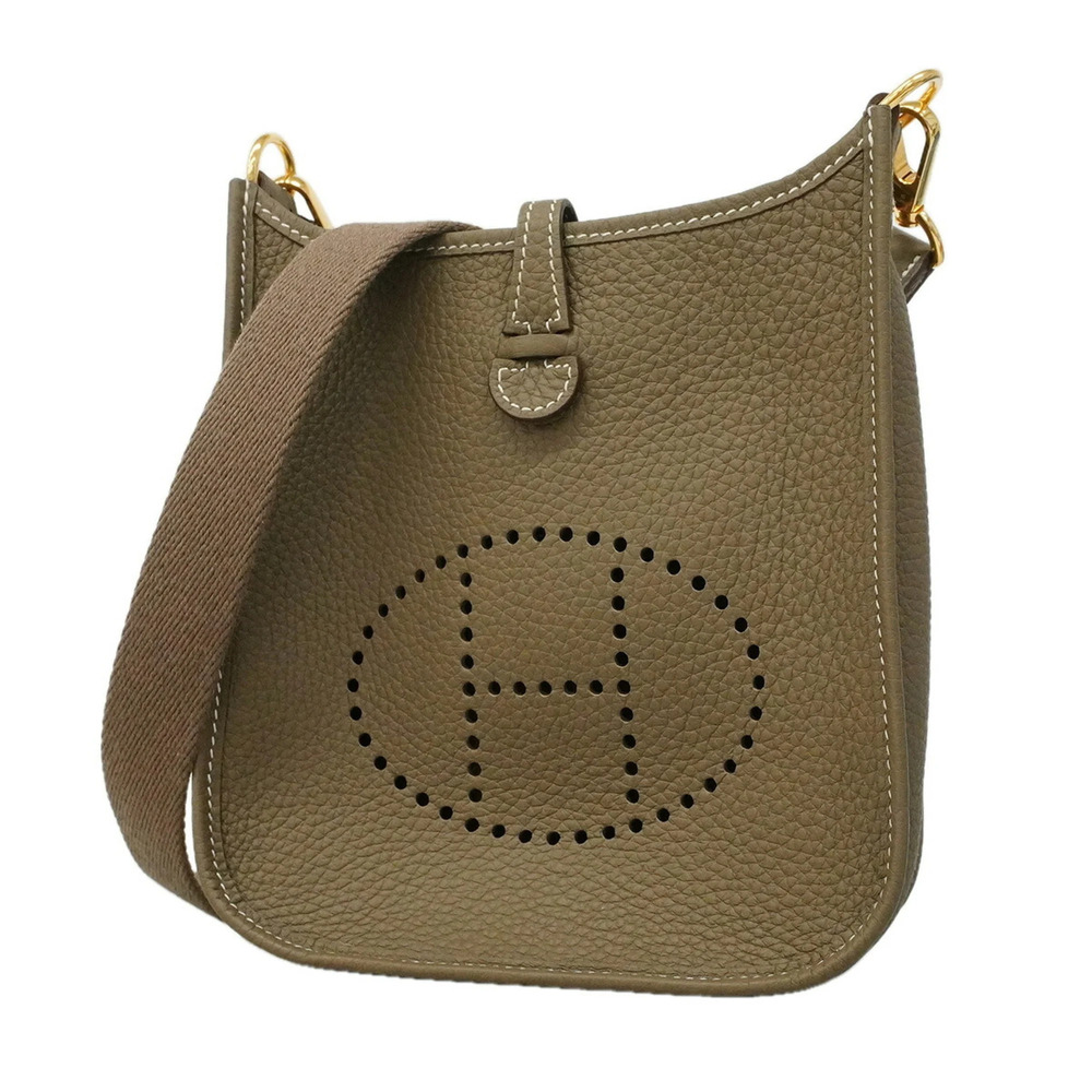 Hermes Shoulder Bag Evelyne TPM Taurillon Clemence Etoupe K Stamp Ladies